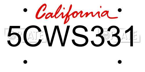 5CWS331 California License Plate