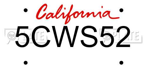 5CWS52 California License Plate