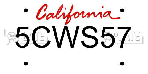 5CWS57 California License Plate