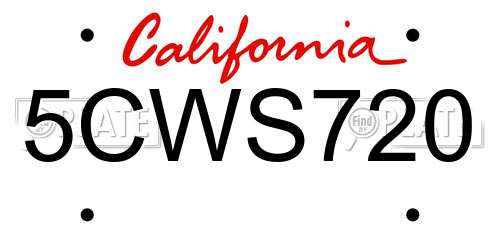 5CWS720 California License Plate