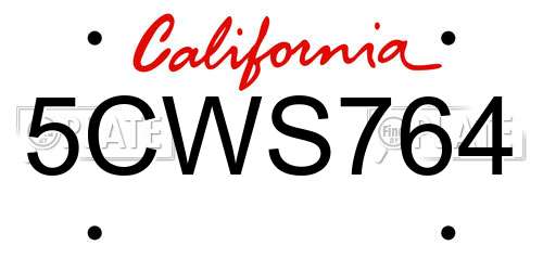 5CWS764 California License Plate