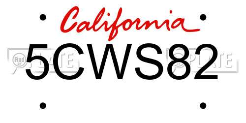 5CWS82 California License Plate