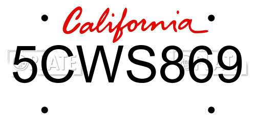 5CWS869 California License Plate