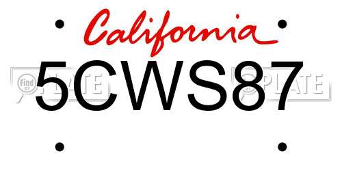 5CWS87 California License Plate