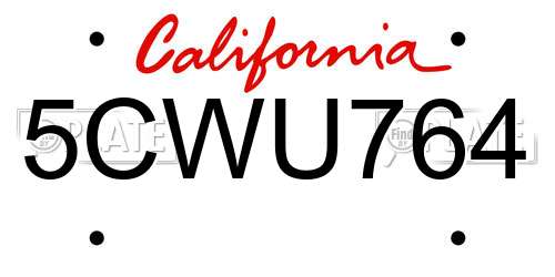 5CWU764 California License Plate