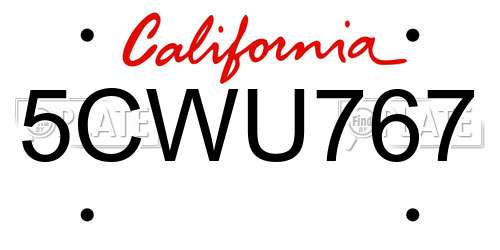 5CWU767 California License Plate