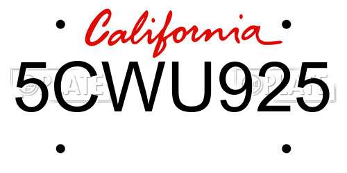5CWU925 California License Plate
