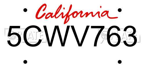 5CWV763 California License Plate