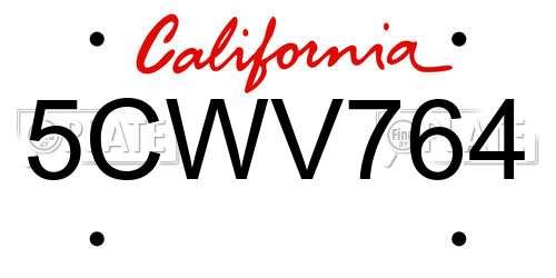5CWV764 California License Plate