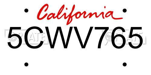 5CWV765 California License Plate
