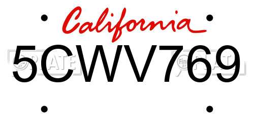 5CWV769 California License Plate