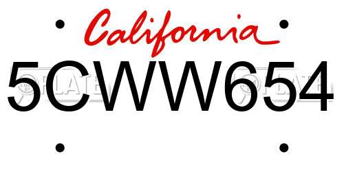 5CWW654 California License Plate