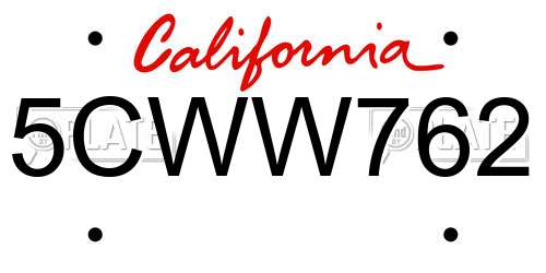 5CWW762 California License Plate