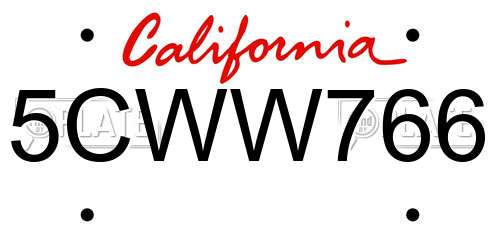 5CWW766 California License Plate