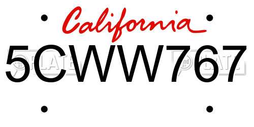 5CWW767 California License Plate