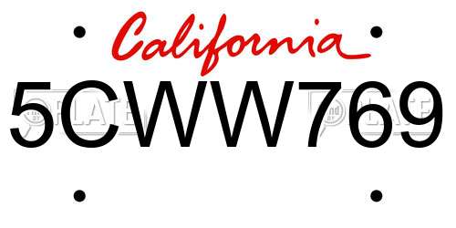 5CWW769 California License Plate