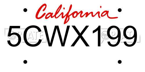 5CWX199 California License Plate
