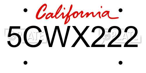 5CWX222 California License Plate