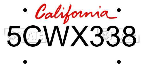 5CWX338 California License Plate
