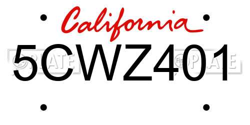 5CWZ401 California License Plate