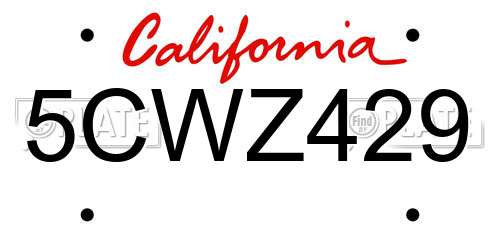 5CWZ429 California License Plate