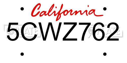 5CWZ762 California License Plate