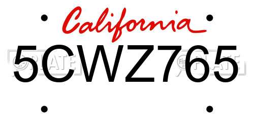 5CWZ765 California License Plate