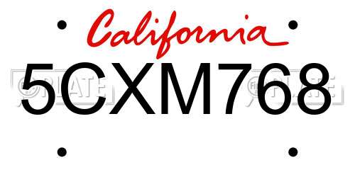5CXM768 California License Plate