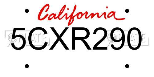 5CXR290 California License Plate