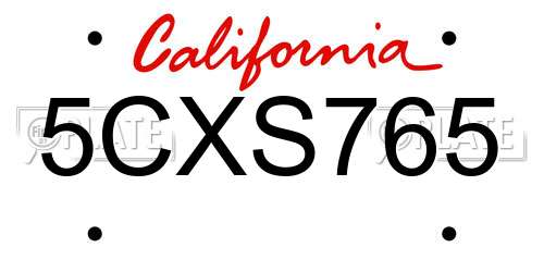 5CXS765 California License Plate