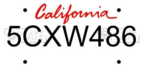 5CXW486 California License Plate