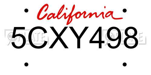 5CXY498 California License Plate