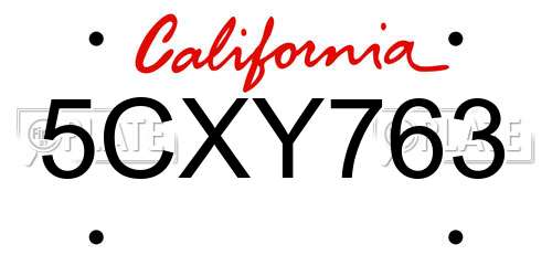 5CXY763 California License Plate