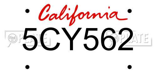5CY562 California License Plate
