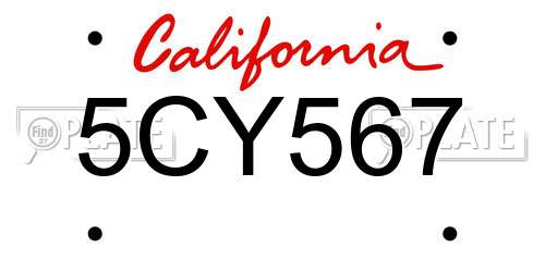 5CY567 California License Plate