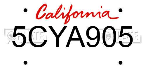 5CYA905 California License Plate
