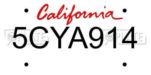 5CYA914 California License Plate