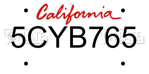 5CYB765 California License Plate