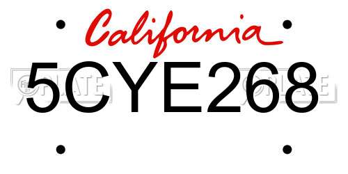 5CYE268 California License Plate