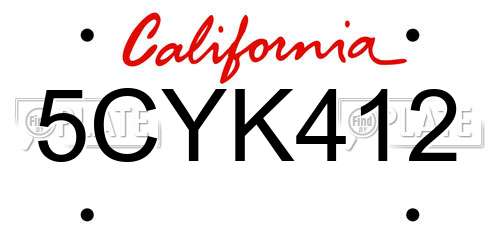 5CYK412 California License Plate