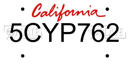 5CYP762 California License Plate