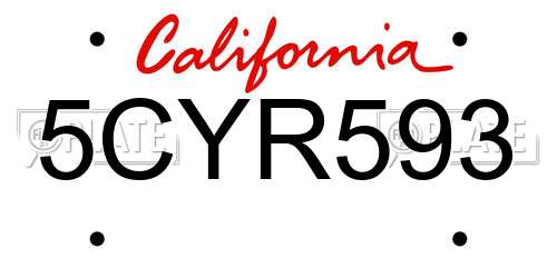 5CYR593 California License Plate
