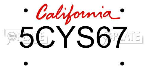 5CYS67 California License Plate