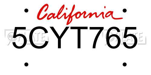 5CYT765 California License Plate