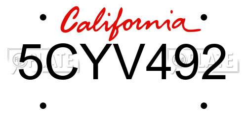 5CYV492 California License Plate