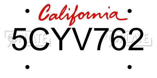 5CYV762 California License Plate