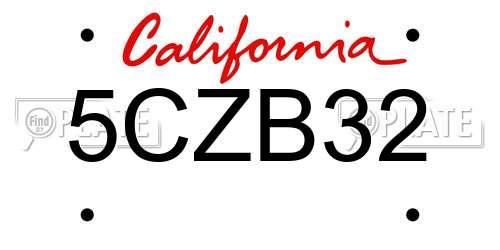 5CZB32 California License Plate