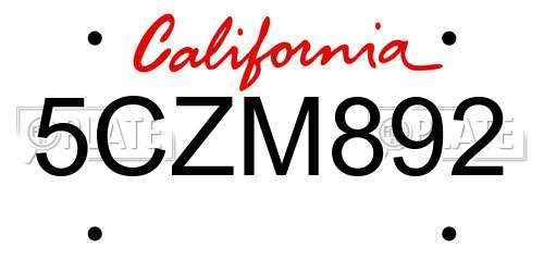 5CZM892 California License Plate
