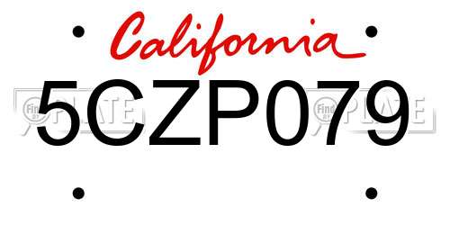 5CZP079 California License Plate