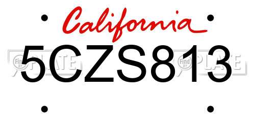 5CZS813 California License Plate